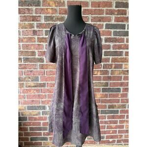 NWT Tulle Los Angeles Babydoll dress - Short Sleeve Gray Purple Pleated - size M